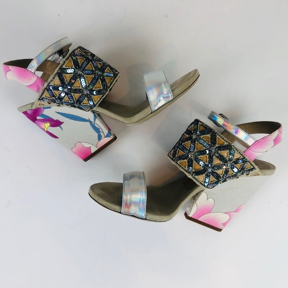 Dries Van Noten Sequin Floral Iridescent Heels - Picture 2 of 8